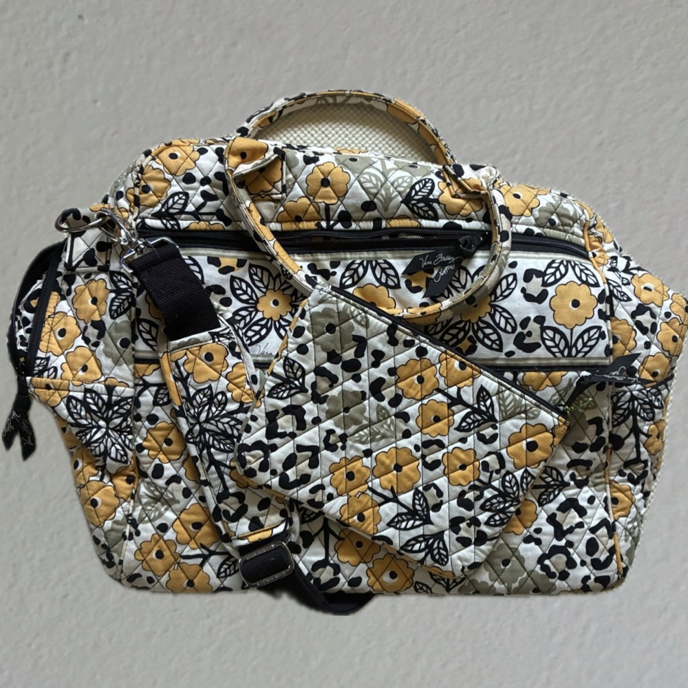 Vera Bradley Yellow Floral Quilted Weekender Bag with Pouch